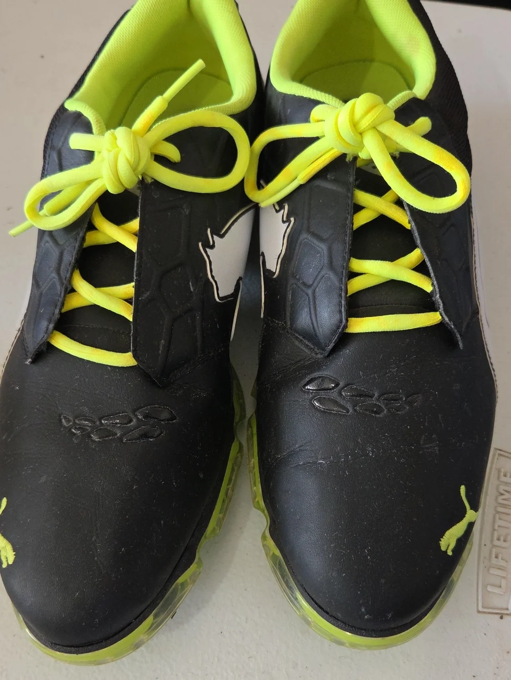 Puma Men Black and Neon Yellow Lace-Up Golf Shoes